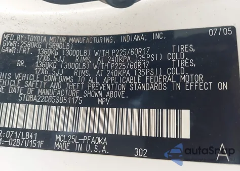 2005 Toyota Sienna Xle Limited from USA, damaged, VIN 5TDBA22C65S051175